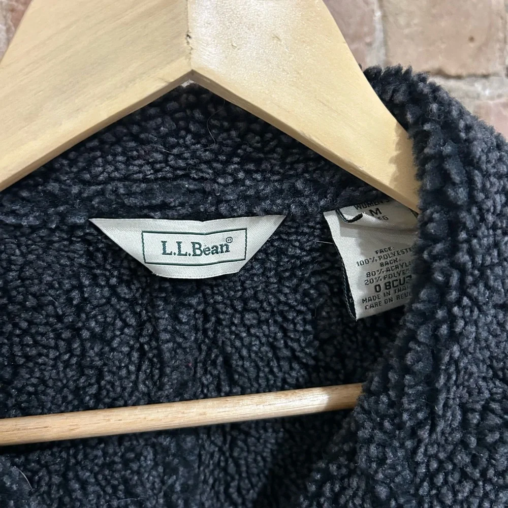 Vintage LL Bean Black Faux Suede Sherpa Lined Vest - Picture 3 of 7